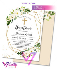 Floral Elegant Girl Baptism Invitation