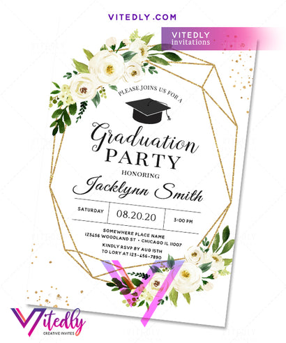 Floral Elegant Graduation Party Invitation