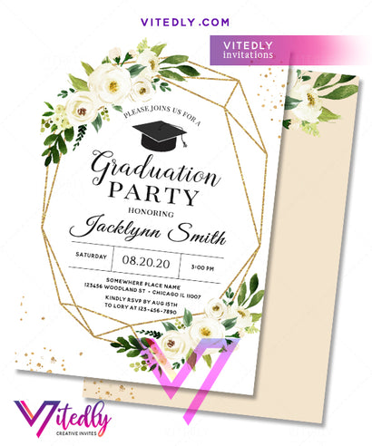 Floral Elegant Graduation Party Invitation