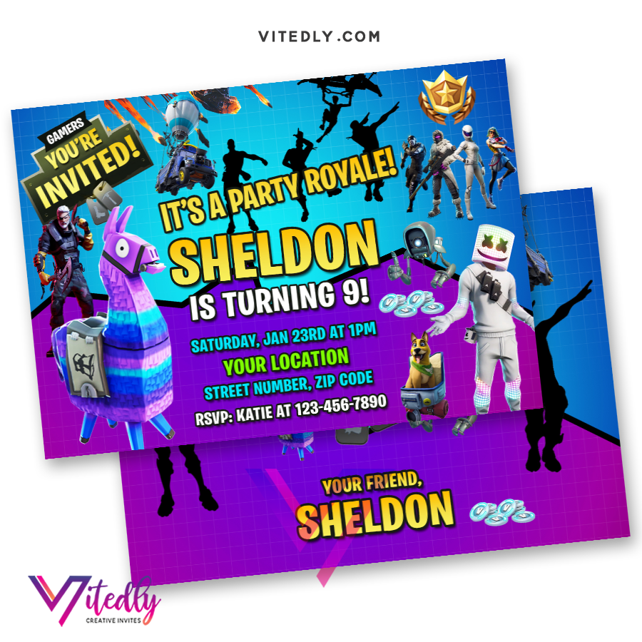 fortnite-birthday-invitation-with-free-thank-you-card-vitedly for Free Fortnite Birthday Card Printable Fortnite Birthday Invitation with FREE Thank you card! – Vitedly for Free Fortnite Birthday Card Printable