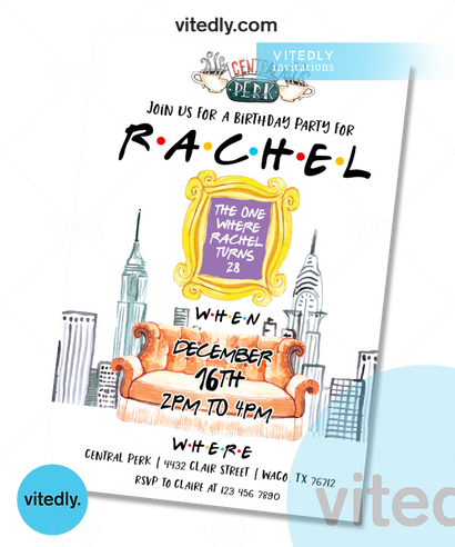 Friends Birthday Party Invitation, Friends Invitation Card, Friends Party Invite, Friends Theme Invitation, Central Perk Invitation