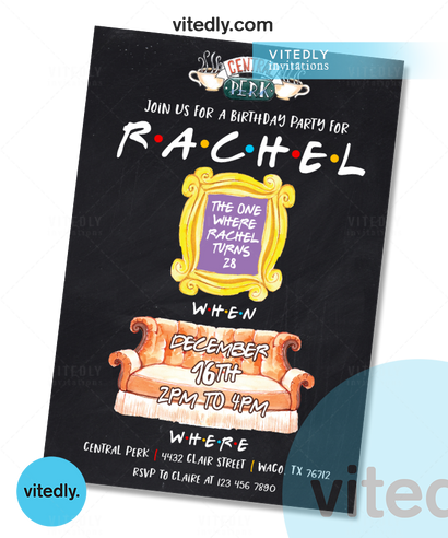 Friends Birthday Party Invitation, Friends Invitation, Friends Party Invite, Friends Theme Invitation, Central Perk Invitation