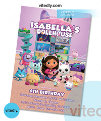 Gabby's Dollhouse Birthday Invitation with Thank You Card