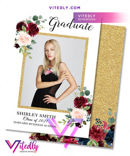 Gold Burgundy Graduation Announcement