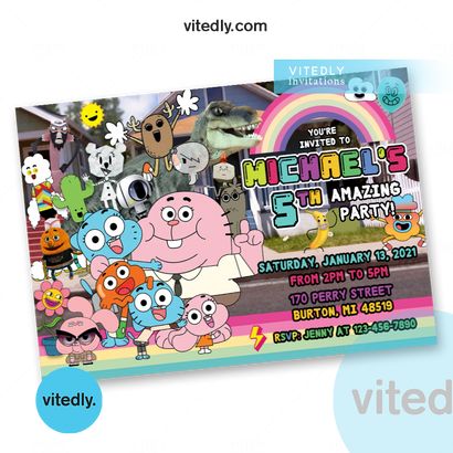 Gumball Invitation, Gumball Birthday, Gumball Birthday Invitation, Gumball Party