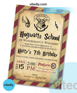 Harry Potter Invitation, Wizard Birthday Party Invitation, Hogwarts School Magic Invite,