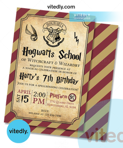 Wizard Birthday Party Invitation, Hogwarts School Magic Invite, Harry Potter Invitation