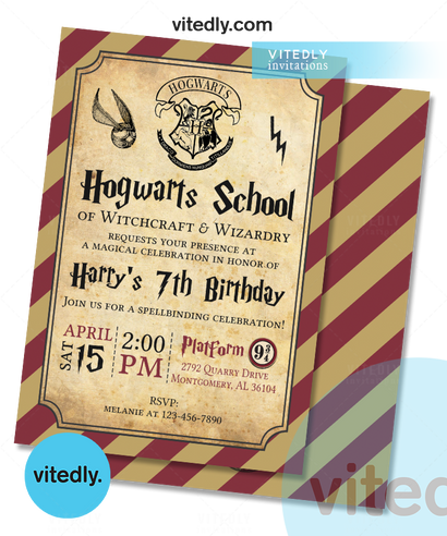 Wizard Birthday Party Invitation, Hogwarts School Magic Invite, Harry Potter Invitation