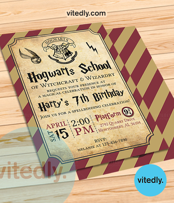 Wizard Birthday Party Invitation  Hogwarts School Magic Invite – Vitedly