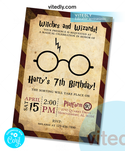Editable Wizard Birthday Party Invitation, Editable Hogwarts School Magic Invite, Editable Harry Potter Invitation, Harry Potter invitation instant download