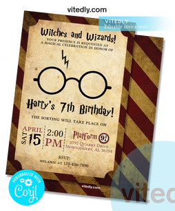 Editable Wizard Birthday Party Invitation, Editable Hogwarts School Magic Invite, Editable Harry Potter Invitation, Harry Potter invitation instant download