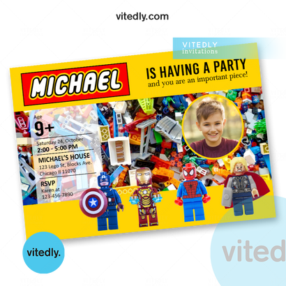 LEGO Party Invite with Photo | Marvel LEGO Invitation