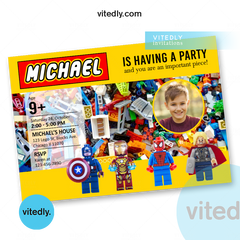 LEGO Party Invite with Photo | Marvel LEGO Invitation