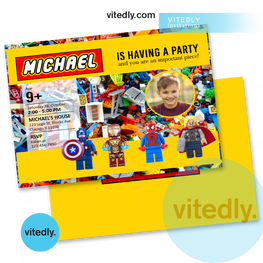 LEGO Party Invite with Photo | Marvel LEGO Invitation
