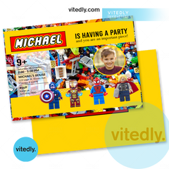 Lego Birthday Party Invitation with Photo / Lego blocks birthday invite with back design and photo