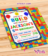 Lego Theme Birthday Invitation, Building Blocks Invitation, Lego Invitations