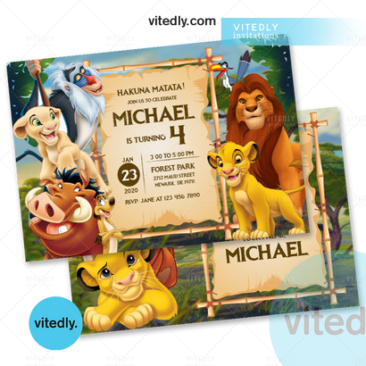 Lion King Birthday Invitation, Lion King Invitation with FREE Thank you card