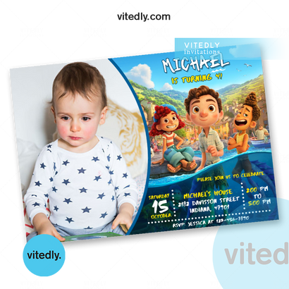 Luca Invitation with Photo, Luca Birthday Invitation, Luca birthday party digital card