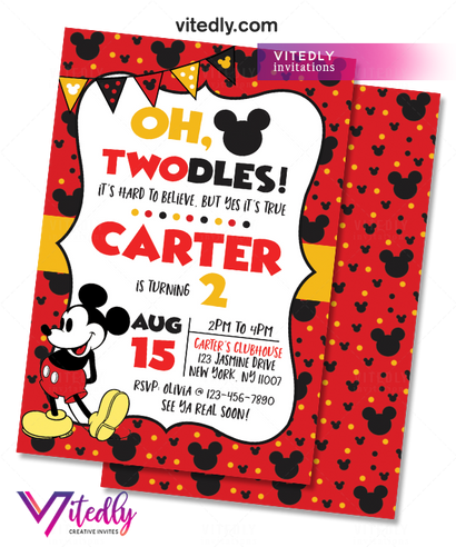 Mickey Mouse Invitation, Mickey Mouse Birthday Invitation