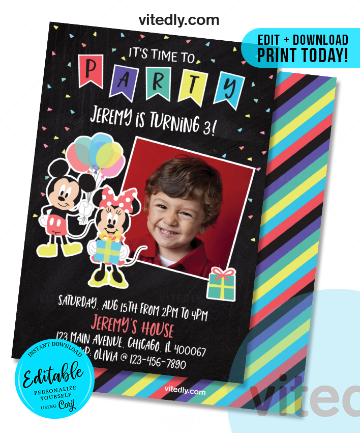 Editable Mickey Mouse Invitation, Editable Mickey Mouse Birthday Invitation, INSTANT DOWNLOAD