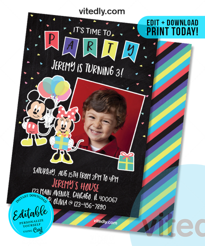 Editable Mickey Mouse Invitation, Editable Mickey Mouse Birthday Invitation, INSTANT DOWNLOAD