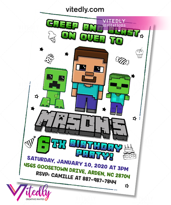 Minecraft Invitations Minecraft Birthday Invitations Vitedly