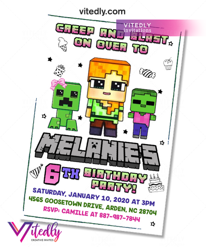Alex Minecraft Invitation for Girls