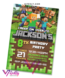 Minecraft Invitation, Minecraft Birthday Invitation, Minecraft Invitations