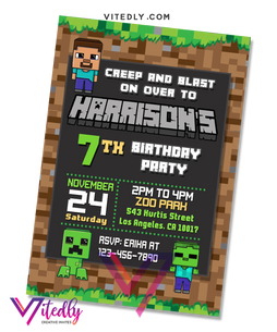 Minecraft Invitation, Minecraft Birthday Invitation