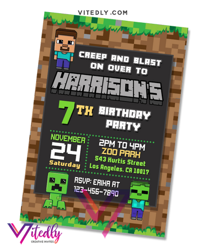 Minecraft Invitation, Minecraft Birthday Invitation