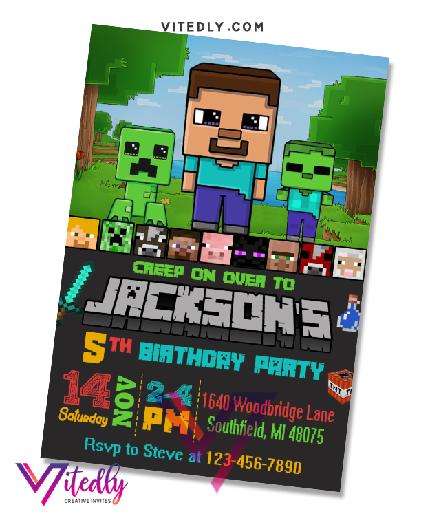 Minecraft Birthday Invitations, Minecraft Invitation – Vitedly