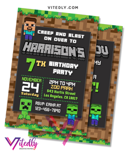 Minecraft Invitation, Minecraft Birthday Invitation