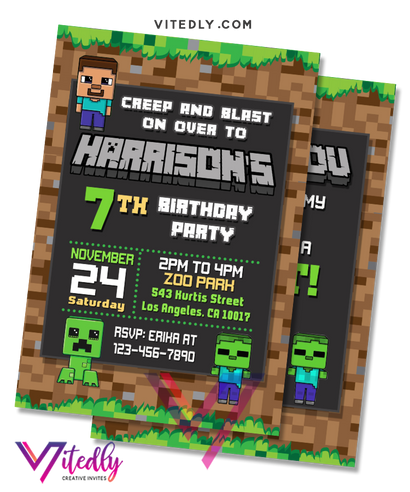 Minecraft Invitation, Minecraft Birthday Invitation