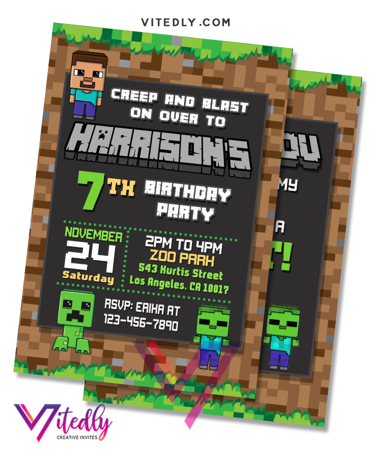 Minecraft Invitations Minecraft Birthday Invitations Vitedly 