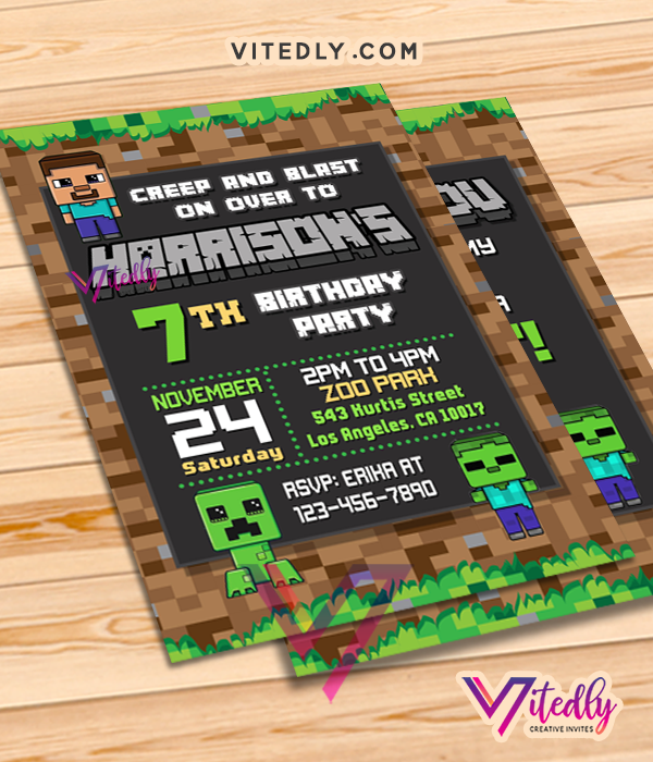 Minecraft Birthday Invitations, Minecraft Invitations – Vitedly
