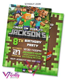 Minecraft Invitation, Minecraft Birthday Invitation, Minecraft Invitations