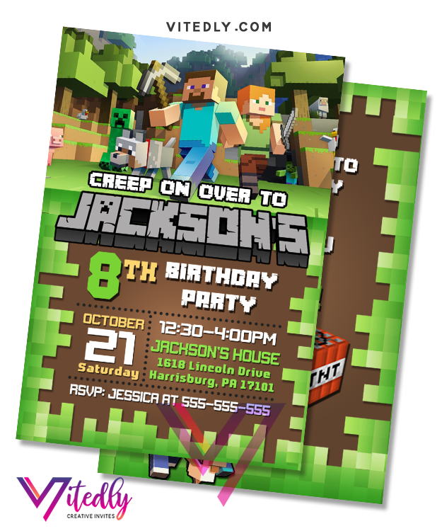 Minecraft Invitation, Minecraft Birthday Invitation, Minecraft Invitations 