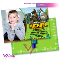 Minecraft Birthday Invitations, Minecraft Invitations with Photo, Minecraft Invites with Photo