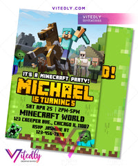 Minecraft Invitations, Minecraft Birthday Invitations, Minecraft Party Invites, Minecraft Party Invitations