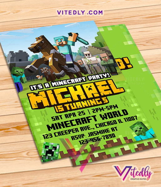 Minecraft Invitations, Minecraft Birthday Invitations, Minecraft Party ...