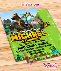 Minecraft Invitations, Minecraft Birthday Invitations, Minecraft Party Invites, Minecraft Party Invitations