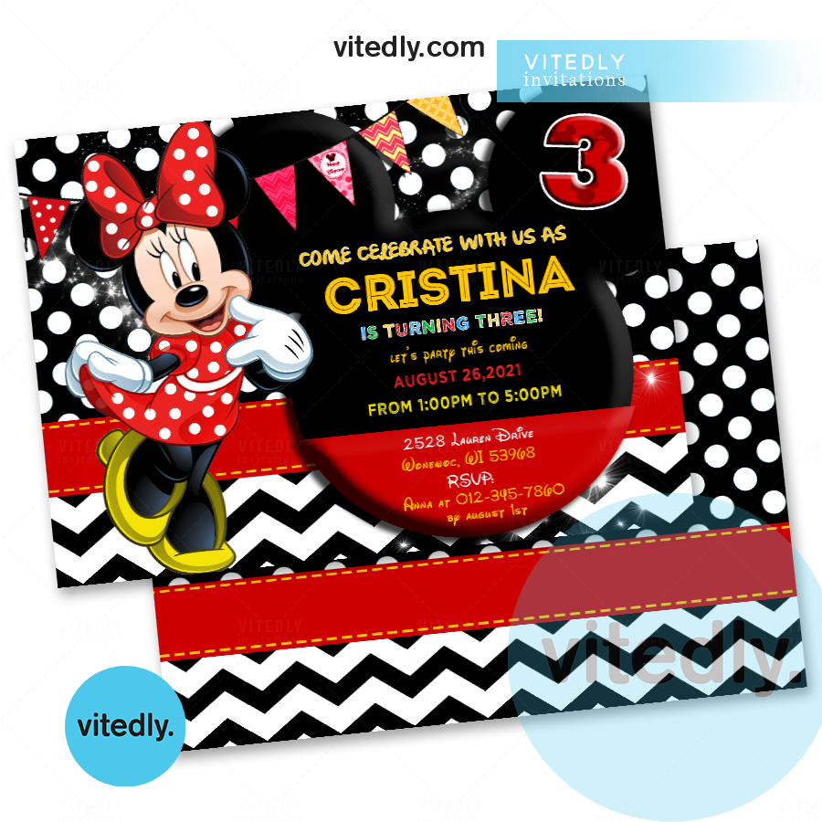 Minnie Mouse Birthday Invitation with Free Than You Card 