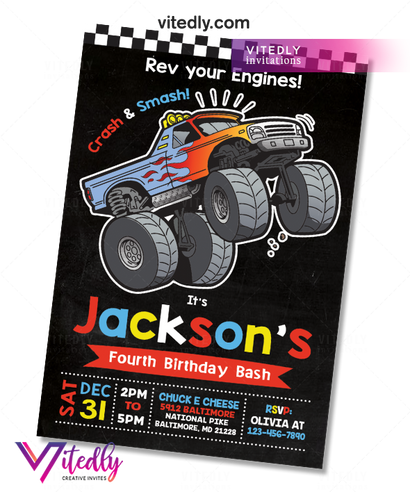 Monster Truck Invitation, Monster Truck Birthday Invitation