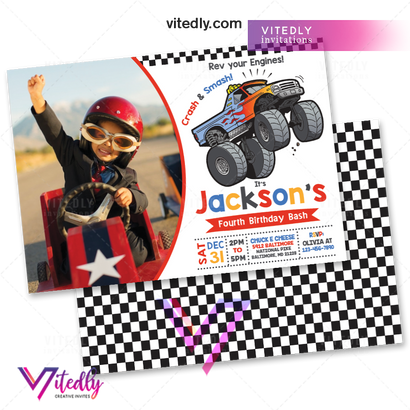 Monster Truck Invitation with Photo