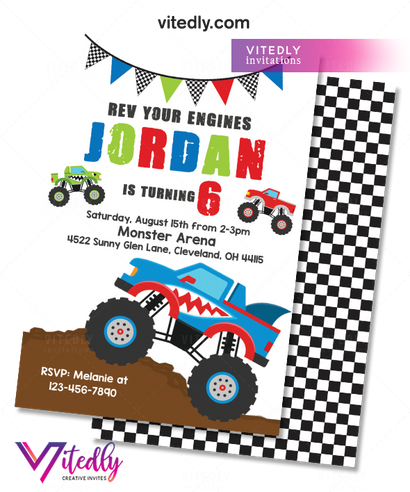 Monster Truck Invitation, Monster Truck Birthday Invitations