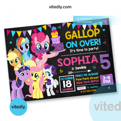 My Little Pony Invitation, My Little Pony Birthday Invitation, MLP Birthday, Pinkie Pie Birthday 
