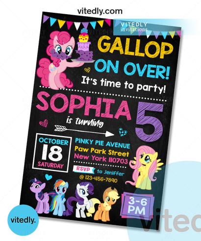 My Little Pony Invitation, My Little Pony Birthday Invitation, MLP Birthday, Pinkie Pie Birthday 
