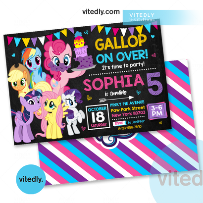 My Little Pony Invitation, My Little Pony Birthday Invitation, MLP Birthday, Pinkie Pie Birthday 