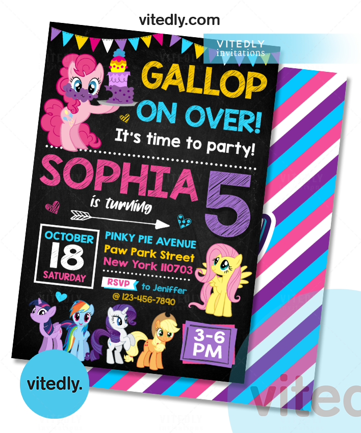 My Little Pony Invitation, My Little Pony Birthday Invitation, MLP Birthday, Pinkie Pie Birthday 