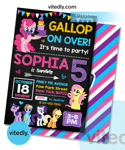 My Little Pony Invitation, My Little Pony Birthday Invitation, MLP Birthday, Pinkie Pie Birthday 